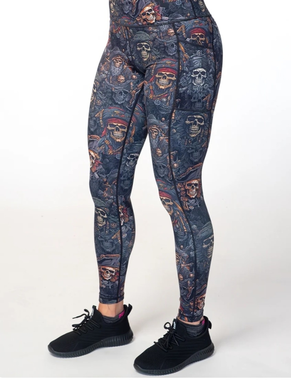 New Constantly Varied Gear Pirate Skull Print Leggings in Navy/Gray/Black